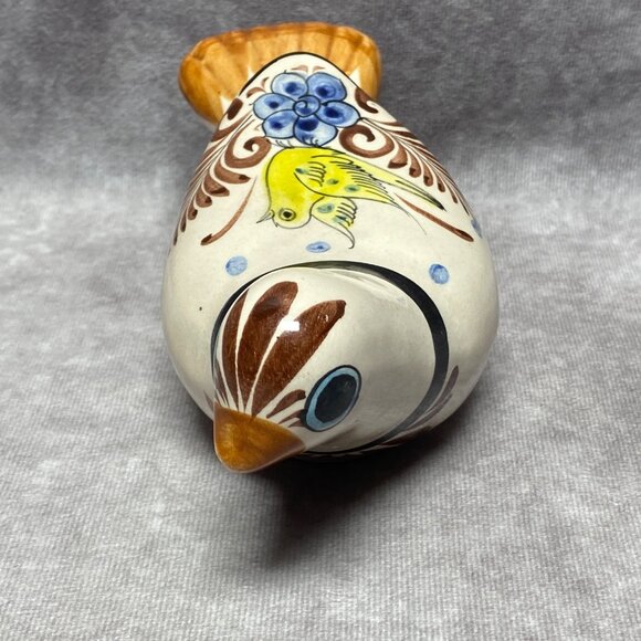 Hand-Painted Ceramic Bird Figurine Blue Yellow Floral Design Mexico Folk Art - Picture 4 of 9